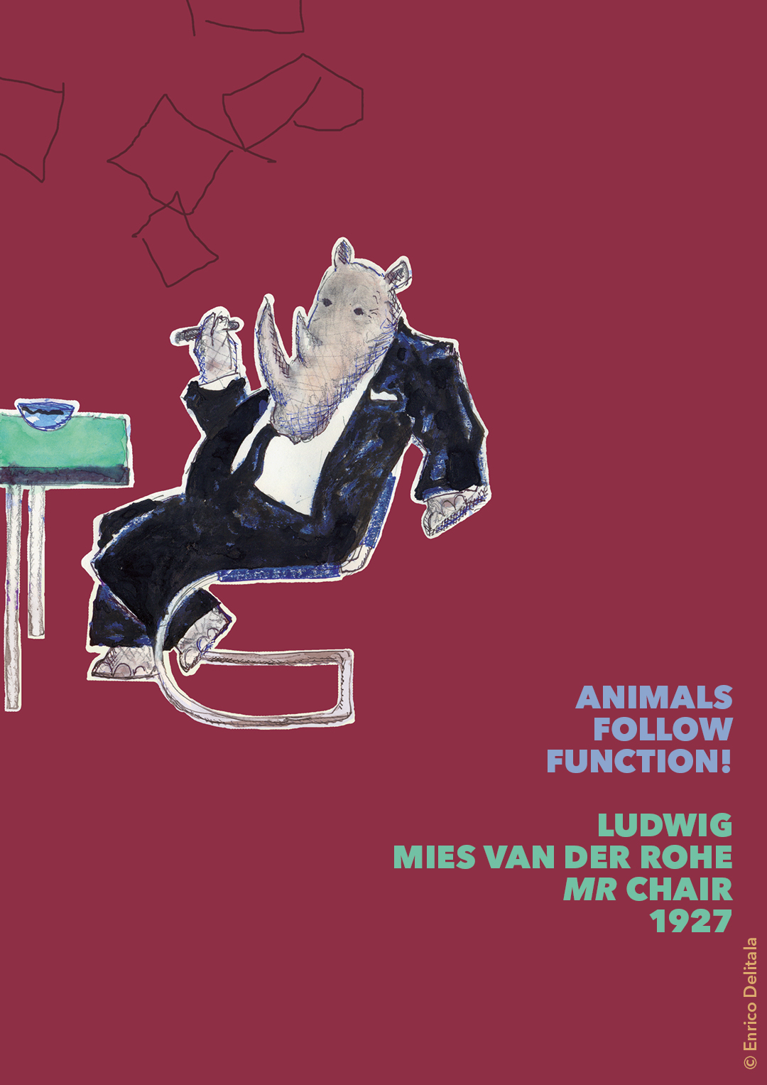 Rinoceronte: Enrico Delitala illustrator animals follow function form follows function Mies van der Rohe Ludvig Mies van der Rohe MR chair